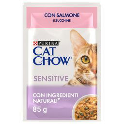 PURINA Cat Chow 104 x 85 g comida húmeda para gatos - Sensitive salmón y calabacín