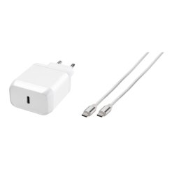 Cargador USB-C Super Rápido 45W, Universal, 1 Puerto, Cable 1m, Blanco, Power Delivery