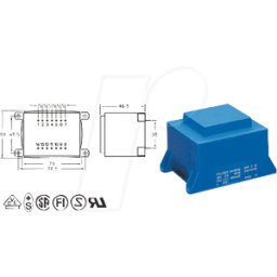 BLOCK TRANSFORMATOREN EI 66/23 206 - Transformador impreso, 36 va, 2x 6 V, 2x 3 a, RM 35 mm