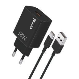 Cool Kit 2 en 1 Cargador Red Universal Carga Rápida + Cable de Carga USB-C 3Amp Negro