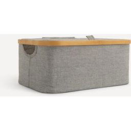 El Corte Inglés - Room Cesta organizadora con tapa Tela + Bambú Room - El Corte Inglés. Gris / Natural