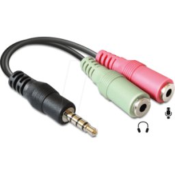 DELOCK 65344 - Adaptador para auriculares, conector jack de 3,5 mm a 2 adaptado