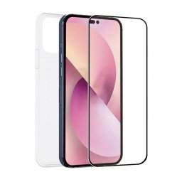 Muvit for Change Funda para Apple iPhone 14 Pro + Protector Cristal Templado Plano Marco Negro
