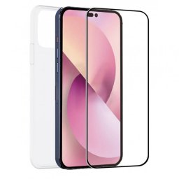 Muvit for Change Funda para Apple iPhone 14 Pro Max + Protector Cristal Templado Plano Marco Negro