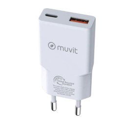 Muvit For Change Slim 1 Cargador de Pared USB QC 3.0 18w +1 USB-C PD 30W Blanco