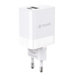 Muvit For Change Cargador de Pared 1 USB 12W + 1 USB-C PD 45W Blanco