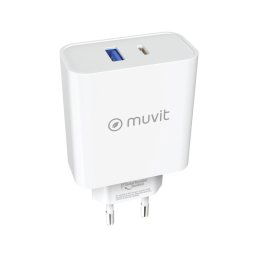 Muvit For Change Cargador de Pared 1 USB QC 3.0 18W+1 USB-C PD 65W Blanco