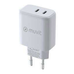 Muvit For Change Cargador de Pared 1 USB-C PD 45W + 1 USB-C PD 20W Blanco