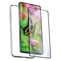 Muvit For Change Funda para Oppo A98 + Protector De Pantalla Vidrio Templado Plano Con Marco Negro