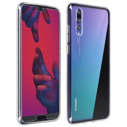 Avizar Funda Silicona Transparente + Cristal Templado para Huawei P20 Pro