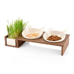 Canadian Cat Company Cat Diner comedero doble para gatos - Madera: 2 x 250 ml, 15 cm de diámetro