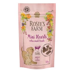 Rosie's Farm Puppy & Adult Mini Hearts, con cordero - 5 x 50 g