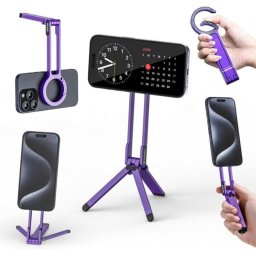 Soporte magnético para móvil universal con clip mosquetón, aluminio, 360° rotación