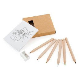 Set de dibujo Figgy 8 piezas Bloc + Sacapuntas + 6 lápices de colores cuerpo cilíndrico
