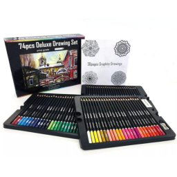 Set de lápices de colores DELUXE DRAWING 74 piezas con plantillas y goma de borrar