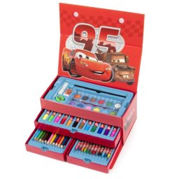 Set de pintura infantil en maletín con cajones 54 piezas Cars termoplástico portátil