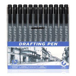 Rotuladores Fineliner Con Puntas Surtidas, 12 Bolígrafos Negros Con Micro Delineador (0,2 Mm A 3 Mm), Bolígrafos De Dibujo Técnico, Bolígrafos De Ilustración