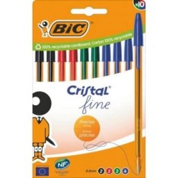 Bolígrafo Bic Cristal Fine 516356 Punta Fina 0.8mm Pack 10 Colores Surtidos Profesional