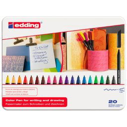 Rotulador edding punta fibra 1200 caja metalica 20 unidades colores surtidos punta redonda 0,5 mm