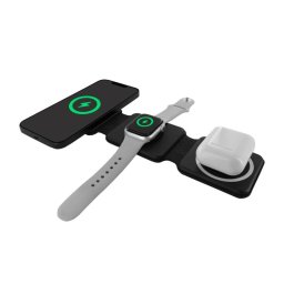 Muvit For Change APH-WC101 Cargador 3 en 1 Compacto Wireless con Magsafe+ para watch/Airpod Negro
