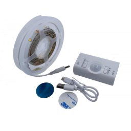 Tira LED con sensor de movimiento PIR, 1 m, 30 LED, luz fría 6000K, recargable USB