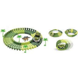 Circuito Flexible Dinosaurios 48 Piezas Modular con Accesorios y Coche Automático