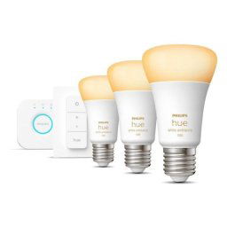 Philips Hue White Ambiance Kit 3 Bombillas LED Inteligentes E27 8W Luz Blanca Cálida a Fría + Hue Bridge + Interruptor