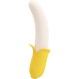 Vibrador Pretty Love Banana Geek silicona 7 modos vibración 3 de empuje recargable USB amarillo