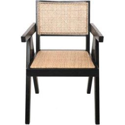 Vinta Home Silla de comedor de ratan y madera negra