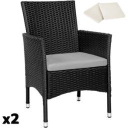 Tectake 2 sillas de ratán + 4 fundas, 59 x 57 x 85 cm, negro/beige