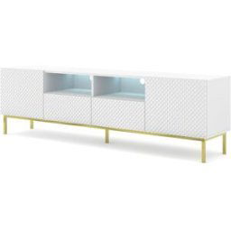 AKL FURNITURE Mueble para TV efecto madera Blanco y Crema LED