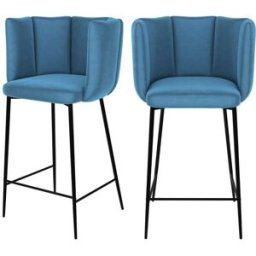 Rendez-Vous Déco Set de 2 sillas para isla de cocina de terciopelo azul 65 cm