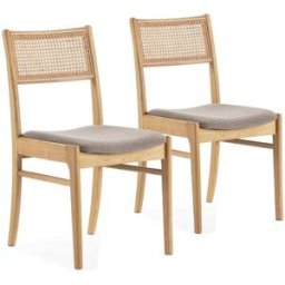 HOMN Pack 2 sillas color roble, ratán natural