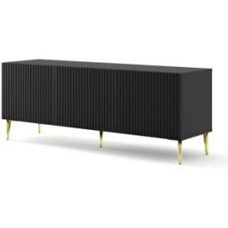 AKL FURNITURE Mueble para TV efecto madera Negro y Dorado LED