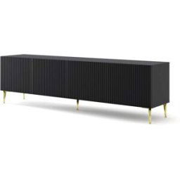 AKL FURNITURE Mueble para TV efecto madera Negro y Dorado LED