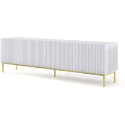 AKL FURNITURE Mueble para TV efecto madera Blanco y Crema LED