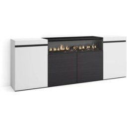 Skraut home Aparador efecto madera blanco y negro 200x35x75 chimenea efecto fuego