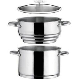 Cuisinox 1 cacerola de acero inoxidable de 24 cm, 1 tapa y 1 vaporera universa