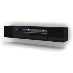 AKL FURNITURE Mueble para TV efecto madera Negro LED