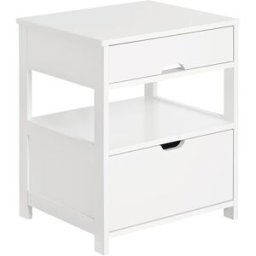 SoBuy Mesita de noche con 2 cajones madera blanco