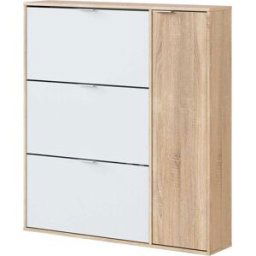 Hogar24 Zapatero 4 puertas y baldas capacidad 30 pares roble canadian y blanco