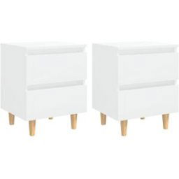Maison Chic Juego de 2 mesitas de noche patas madera blanco brillo 40x35x50 cm