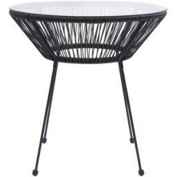 Maison Chic Mesa de comedor,mesa de cocina de jardín acero y vidrio negra ø70x74cm