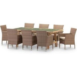 Defora Home Conjunto mesa cerámica verde 205x105 + 8 sillas ratán sintético