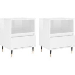 Maison Chic Juego de 2 mesitas noche madera ingeniería blanco brillo 40x35x50 cm