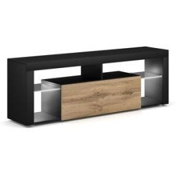 Petits meubles Mueble tv 1 puerta 140 cm con led estratificado negro beige