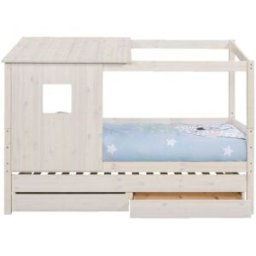 ID Kids Cama nido con casita madera maciza blanco 90x200 cm