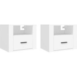 Maison Chic Juego de 2 mesitas de noche de pared madera blanco 50x36x40 cm