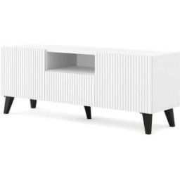 AKL FURNITURE Mueble para TV efecto madera Blanco y Negro LED