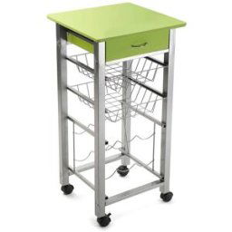 Versa Home Carro de cocina con cajón en aglomerado efecto madera y metal verde